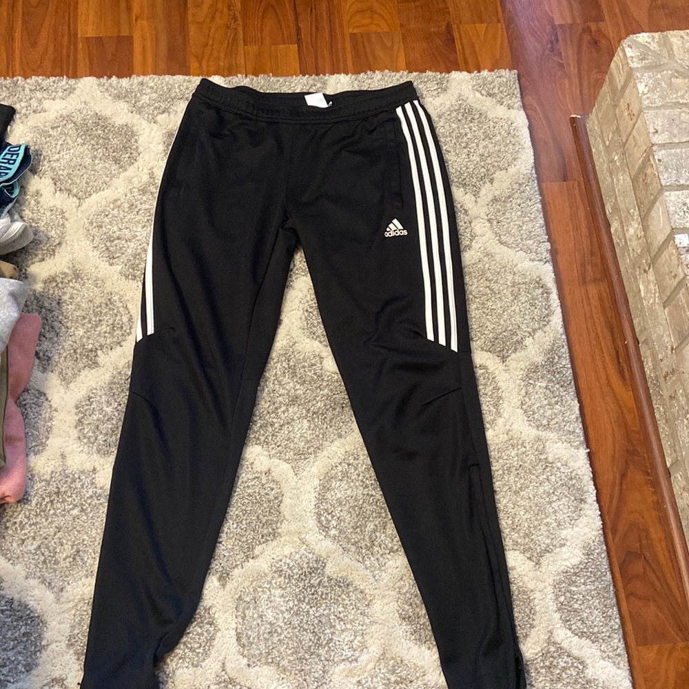 Adidas black with white stripe joggers